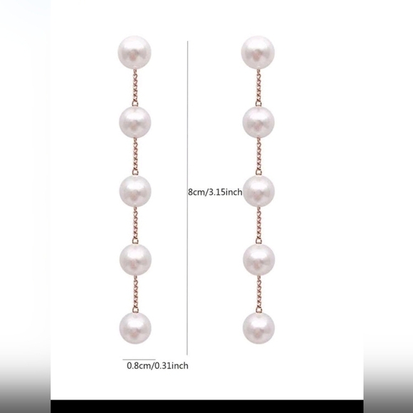 Minimalist Titanium Steel faux Pearl Tassel Chain Earrings, for‎ women - Picture 3 of 4